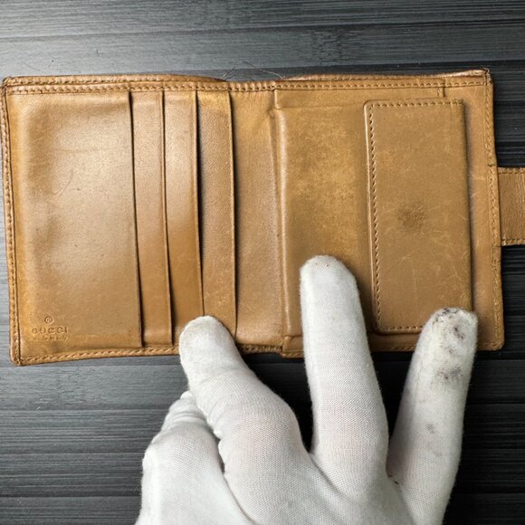 GUCCI GG Logo Canvas Leather Bifold Wallet Brown Used|Authentic - Picture 4 of 6